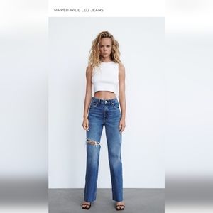 NWT Zara Wide Leg Ripped Denim